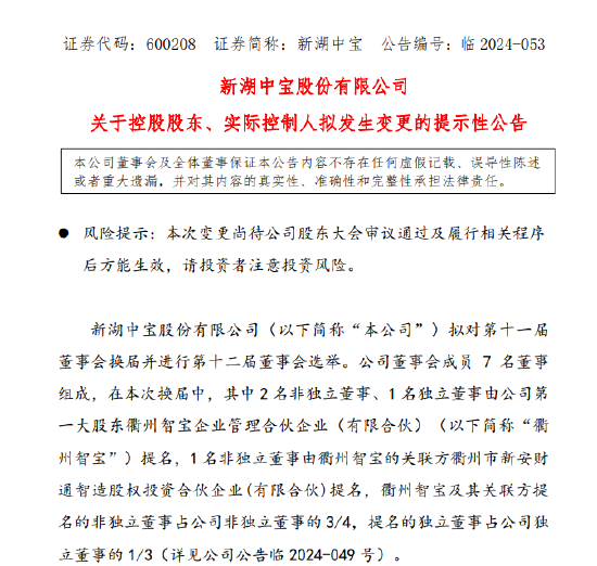 易主即将收官！新湖中宝董事会改组，衢州国资将成实控人
